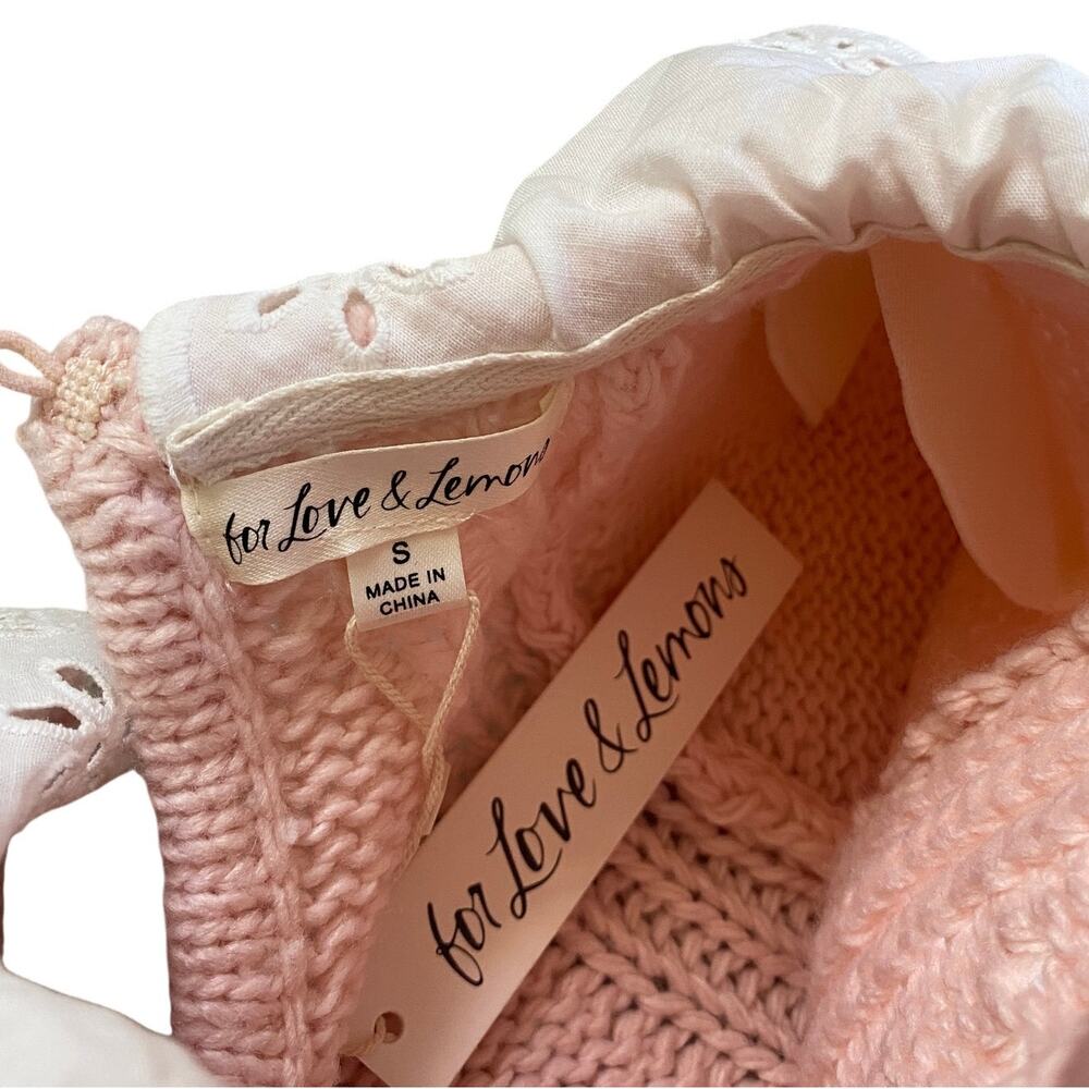 NEW For Love & Lemons Stacy Light Pink Peter Pan Eyelet Collar Sweater Size S - Picture 7 of 10